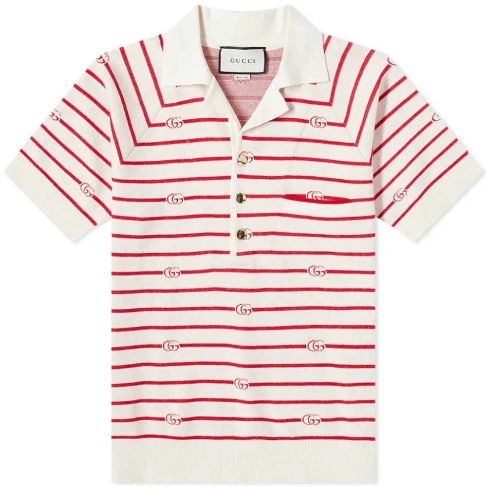14. NWOT GUCCI GG STRIPE KNITTED POLO
